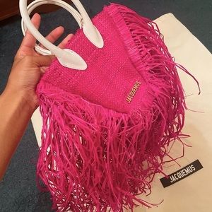 ❌SOLD❌Jacquemus Le Petit Baci Fringed Raffia Mini Bag In Pink 100% authentic!